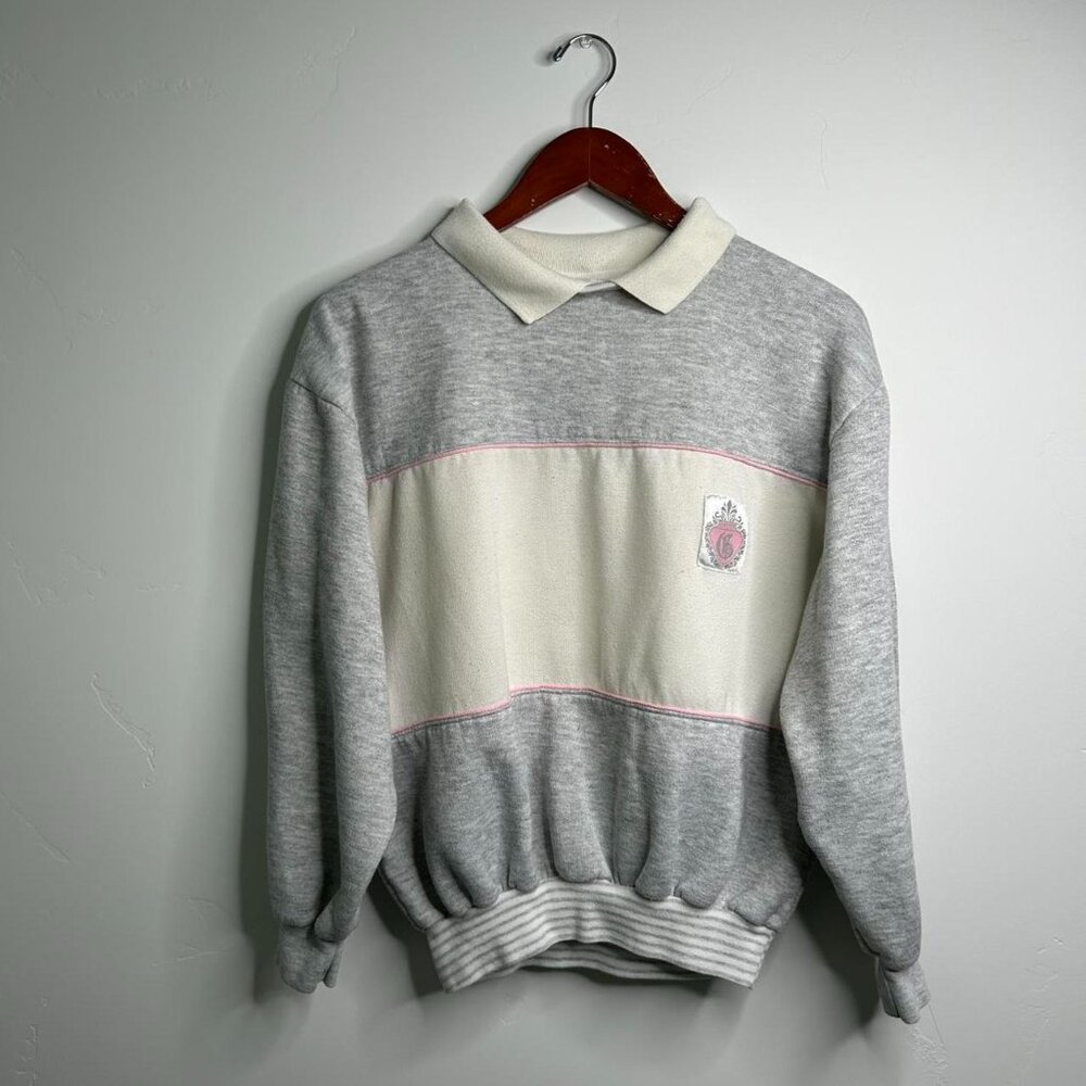 Grey and white vintage 80s striped sweatshirt size medium